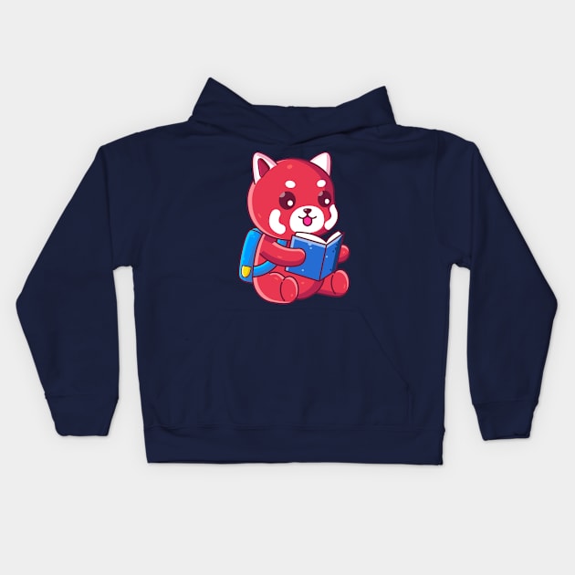 Cute school red panda reading book Kids Hoodie by Ardhsells